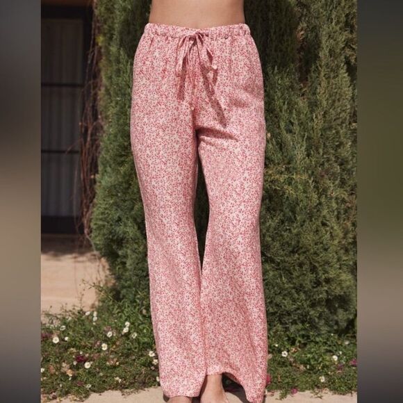 Hermoza Pants - Hermoza Joslyn Floral Linen Blend Wide Leg High Rise Pants